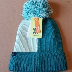 All in Motion NWT two tone teal knit hat fleece lining one size pom pom